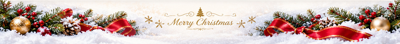 クリスマスのリボンと雪、メリークリスマスの装飾画像